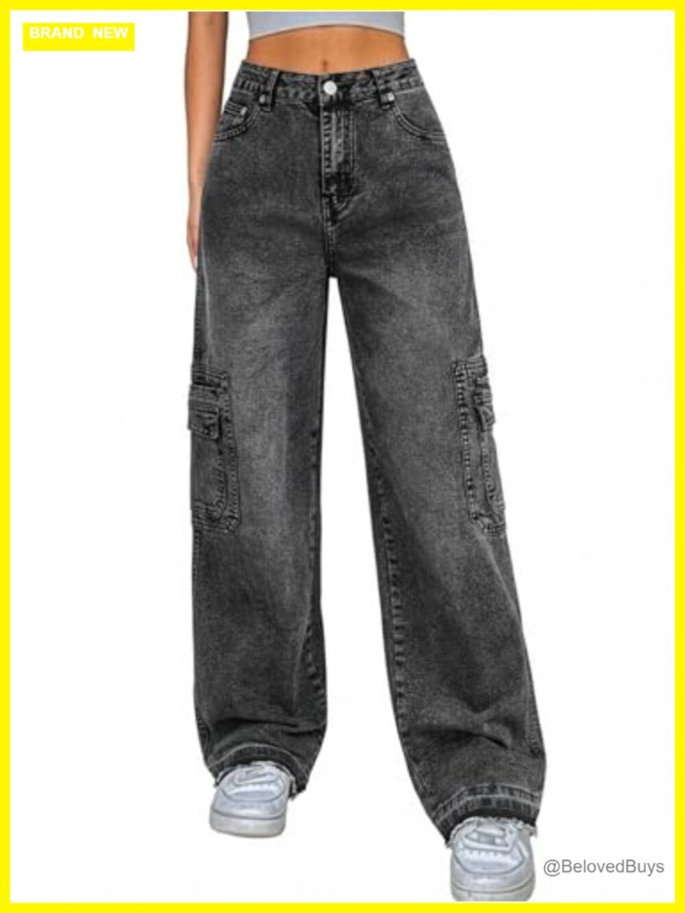 Women's Cargo Jeans Low-Stretch Denim High Waisted Wide Leg Baggy Pants